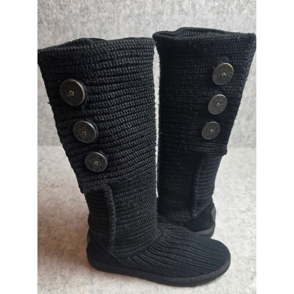 UGG Australia Classic Cardy Black Knit Tall Button Boots 5819 Womens Size 9